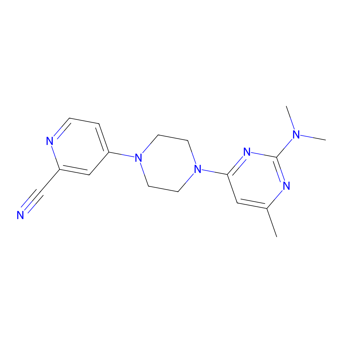4-{4-[2-(Dimethylamino)-6-methylpyrimidin-4-yl]piperazin-1-yl}pyridine-2-carbonitrile molecular structure, CAS 2742011-60-3