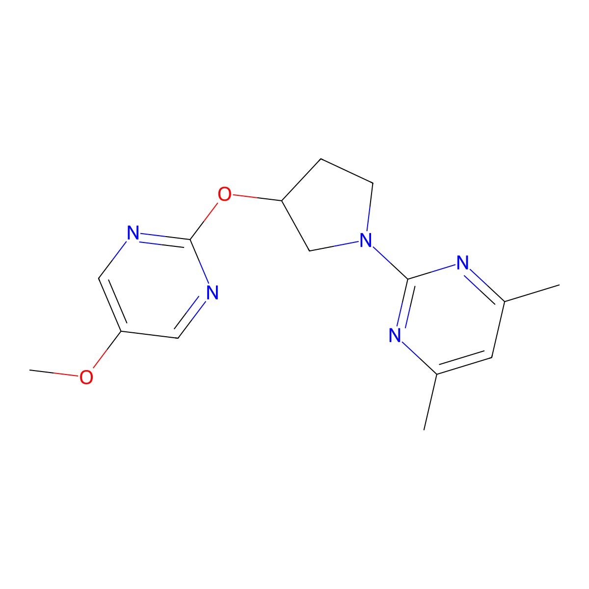 2-{3-[(5-Methoxypyrimidin-2-yl)oxy]pyrrolidin-1-yl}-4,6-dimethylpyrimidine molecular structure, CAS 2742011-65-8
