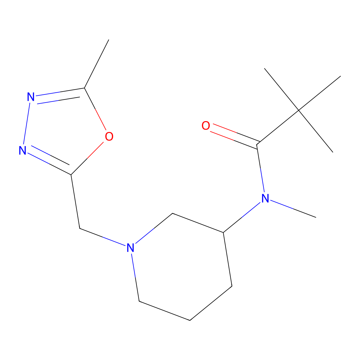 N,2,2-trimethyl-N-{1-[(5-methyl-1,3,4-oxadiazol-2-yl)methyl]piperidin-3-yl}propanamide molecular structure, CAS 2742011-67-0