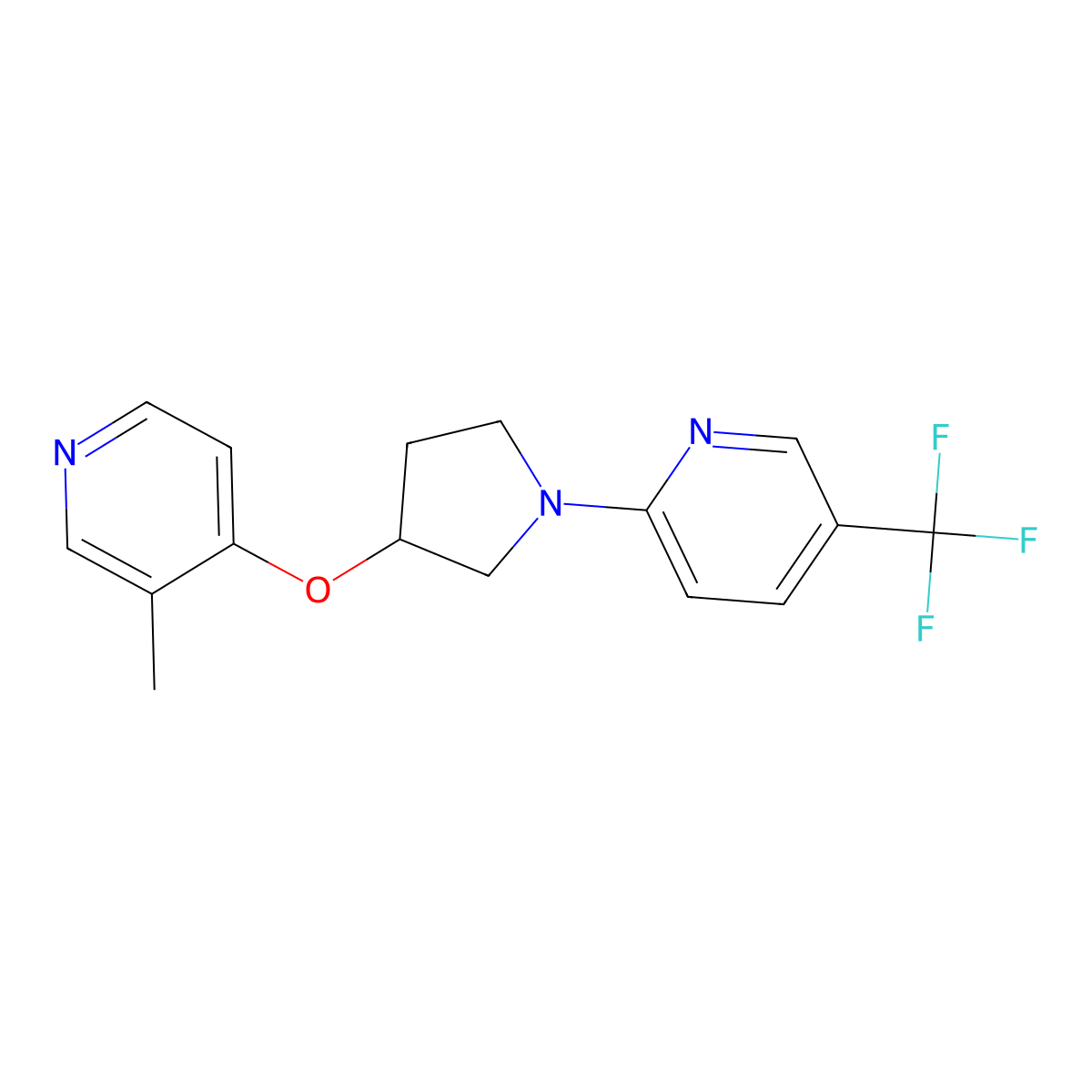 2-{3-[(3-Methylpyridin-4-yl)oxy]pyrrolidin-1-yl}-5-(trifluoromethyl)pyridine molecular structure, CAS 2742011-70-5
