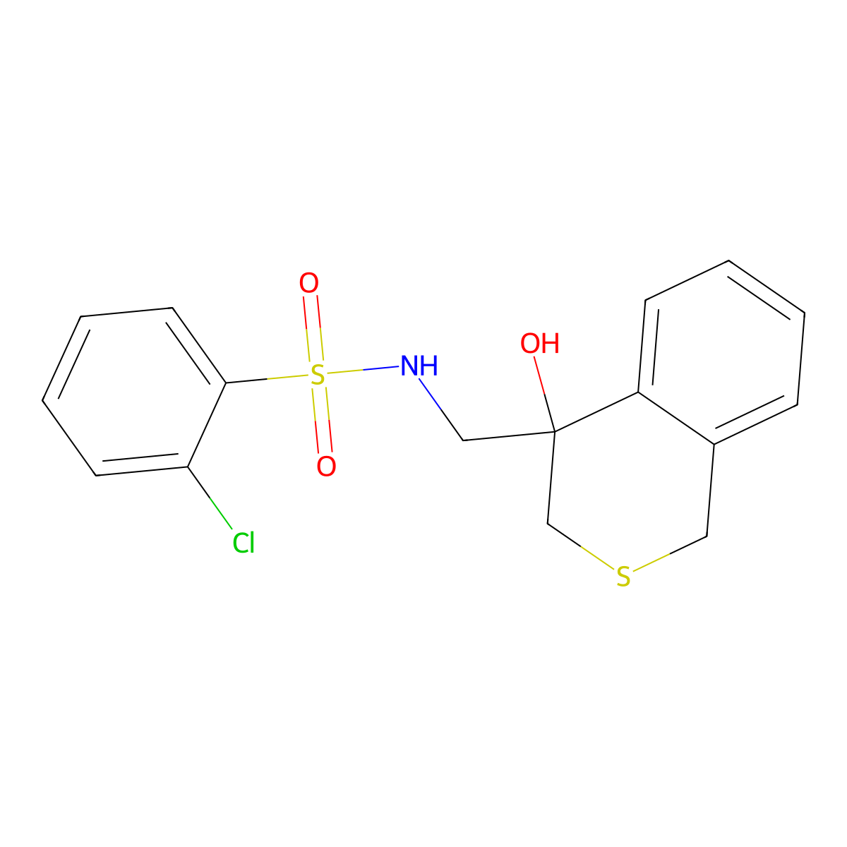 2-chloro-N-[(4-hydroxy-3,4-dihydro-1H-2-benzothiopyran-4-yl)methyl]benzene-1-sulfonamide molecular structure, CAS 2742011-71-6