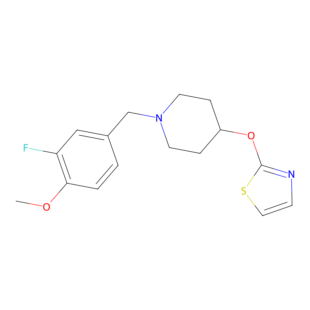 1-[(3-Fluoro-4-methoxyphenyl)methyl]-4-(1,3-thiazol-2-yloxy)piperidine molecular structure, CAS 2742011-72-7