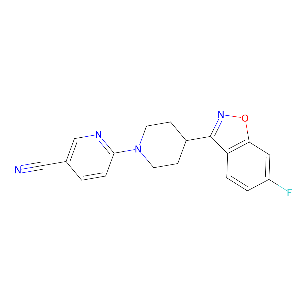6-[4-(6-Fluoro-1,2-benzoxazol-3-yl)piperidin-1-yl]pyridine-3-carbonitrile molecular structure, CAS 2742011-74-9