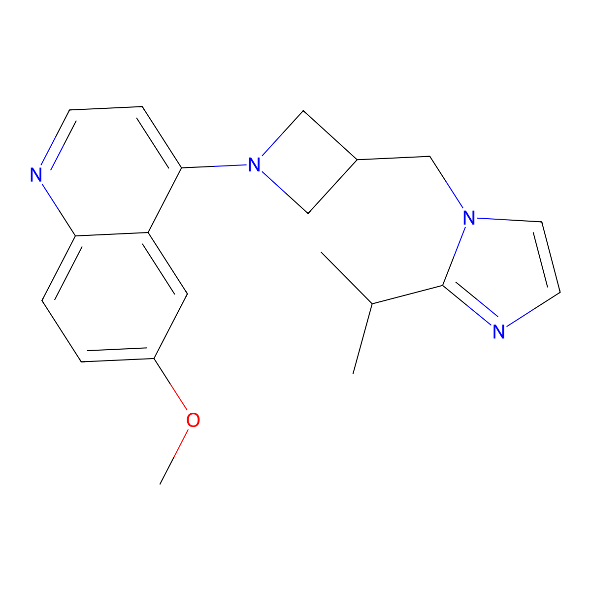 6-methoxy-4-(3-{[2-(propan-2-yl)-1H-imidazol-1-yl]methyl}azetidin-1-yl)quinoline molecular structure, CAS 2742011-75-0