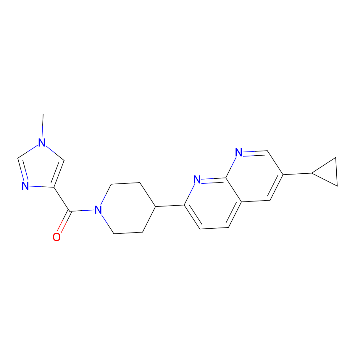 6-cyclopropyl-2-[1-(1-methyl-1H-imidazole-4-carbonyl)piperidin-4-yl]-1,8-naphthyridine molecular structure, CAS 2742011-76-1