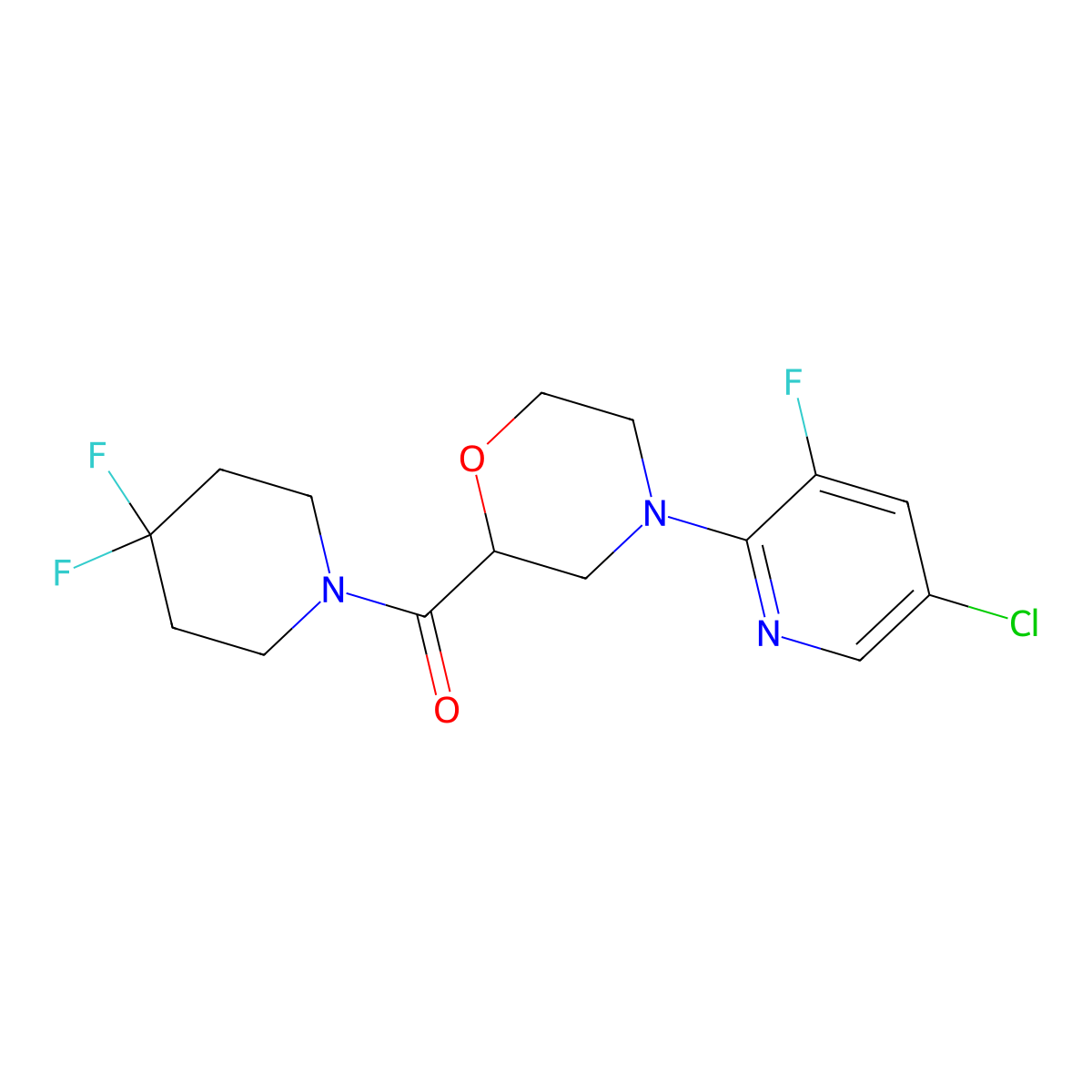 4-(5-Chloro-3-fluoropyridin-2-yl)-2-(4,4-difluoropiperidine-1-carbonyl)morpholine molecular structure, CAS 2742011-78-3