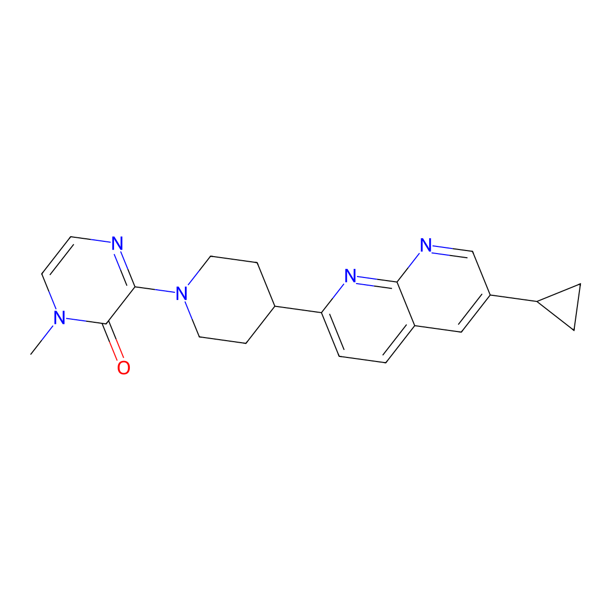3-[4-(6-Cyclopropyl-1,8-naphthyridin-2-yl)piperidin-1-yl]-1-methyl-1,2-dihydropyrazin-2-one molecular structure, CAS 2742011-79-4