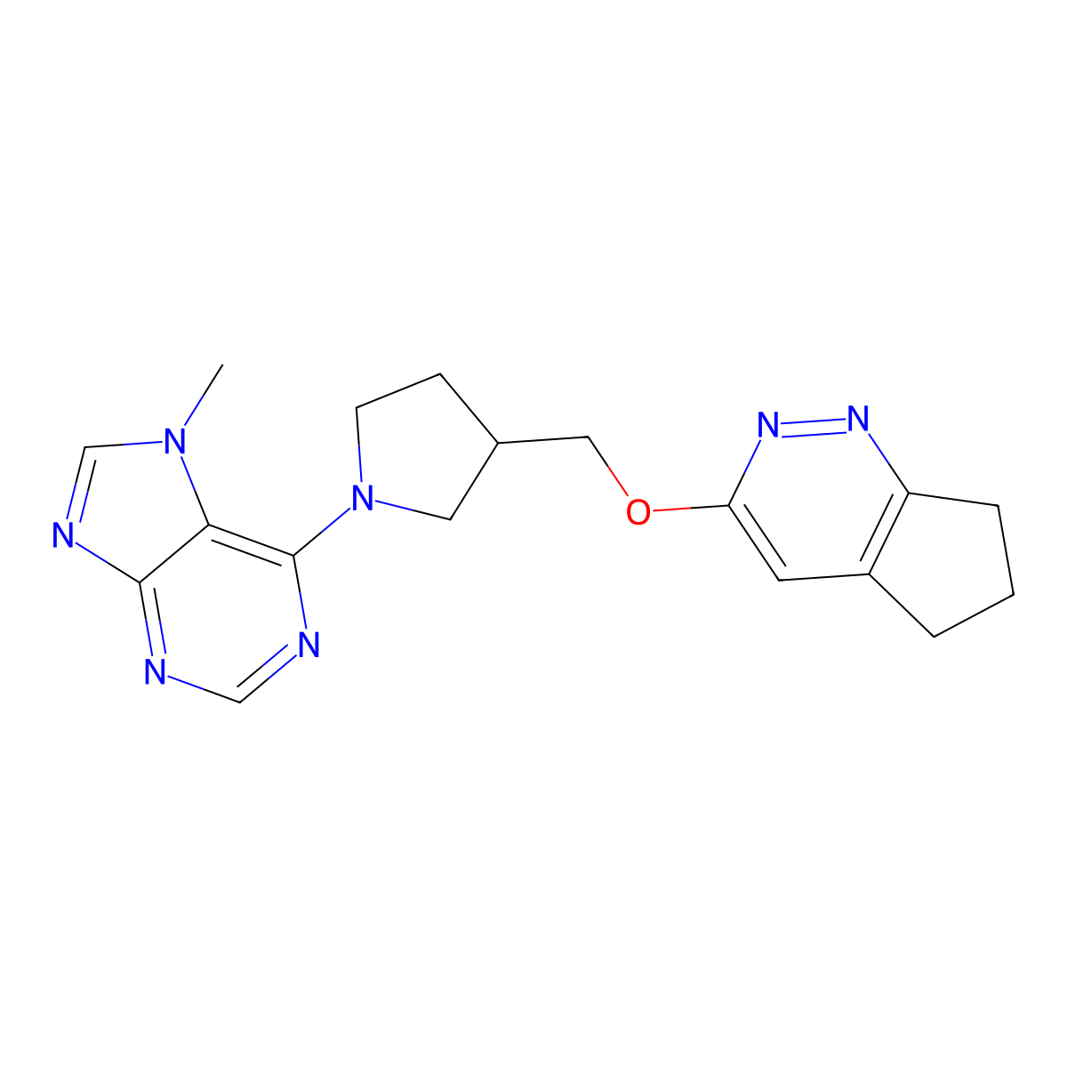 6-[3-({5H,6H,7H-cyclopenta[c]pyridazin-3-yloxy}methyl)pyrrolidin-1-yl]-7-methyl-7H-purine molecular structure, CAS 2742011-81-8