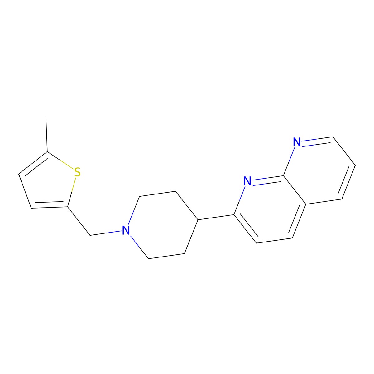 2-{1-[(5-Methylthiophen-2-yl)methyl]piperidin-4-yl}-1,8-naphthyridine molecular structure, CAS 2742011-83-0
