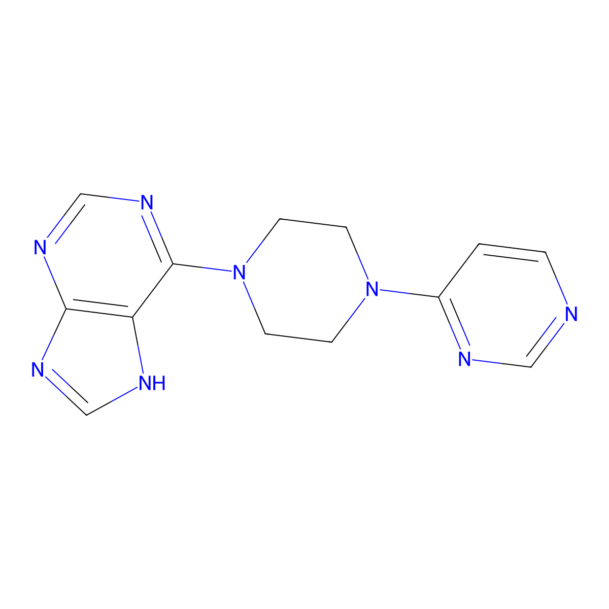 6-[4-(pyrimidin-4-yl)piperazin-1-yl]-9H-purine molecular structure, CAS 2742011-85-2