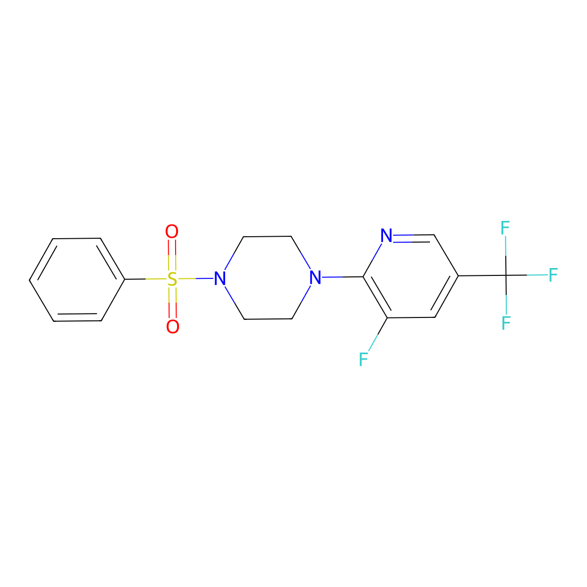 1-(Benzenesulfonyl)-4-[3-fluoro-5-(trifluoromethyl)pyridin-2-yl]piperazine molecular structure, CAS 2742011-88-5