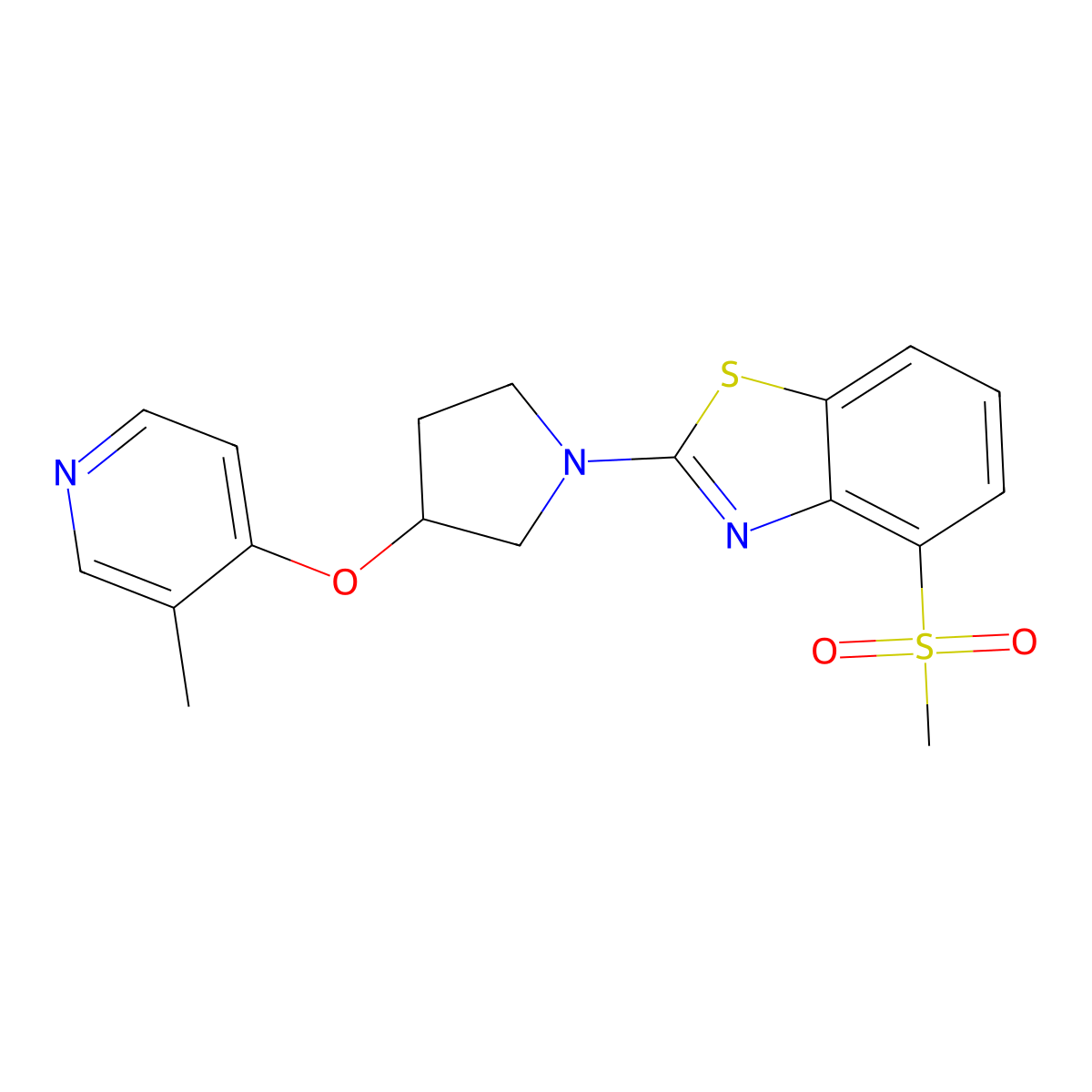 4-Methanesulfonyl-2-{3-[(3-methylpyridin-4-yl)oxy]pyrrolidin-1-yl}-1,3-benzothiazole molecular structure, CAS 2742011-97-6