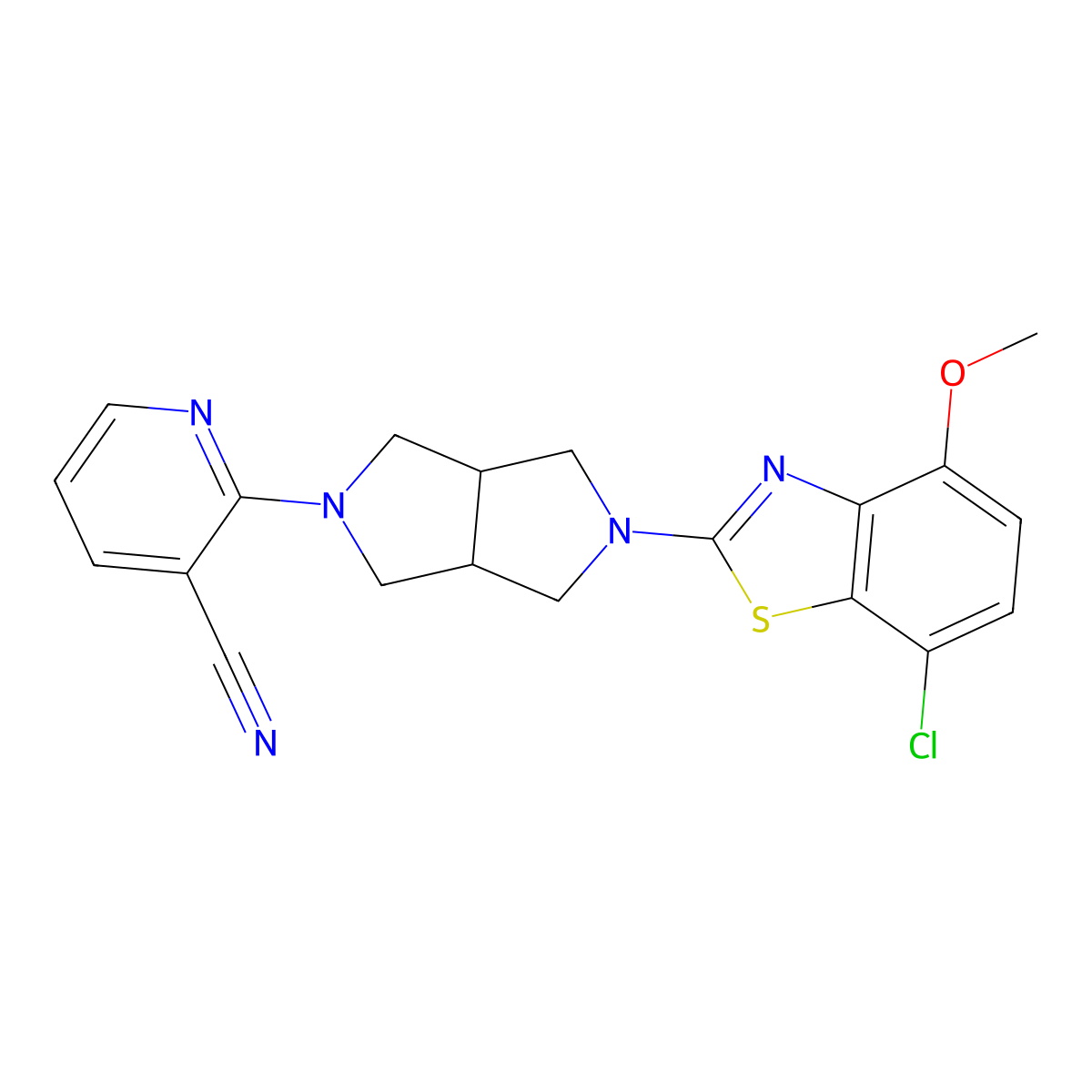 2-[5-(7-Chloro-4-methoxy-1,3-benzothiazol-2-yl)-octahydropyrrolo[3,4-c]pyrrol-2-yl]pyridine-3-carbonitrile molecular structure, CAS 2742011-99-8