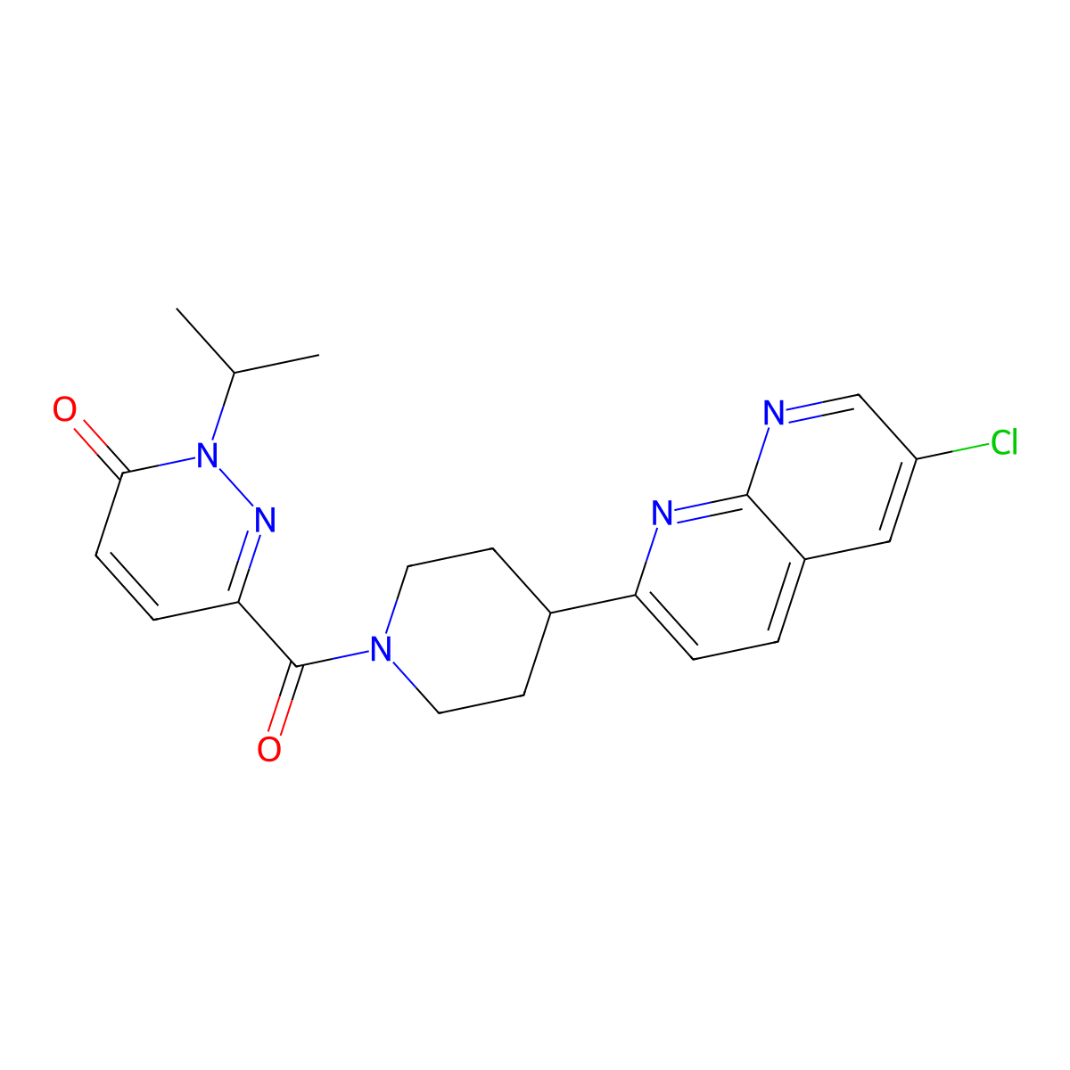 6-[4-(6-Chloro-1,8-naphthyridin-2-yl)piperidine-1-carbonyl]-2-(propan-2-yl)-2,3-dihydropyridazin-3-one molecular structure, CAS 2742012-01-5