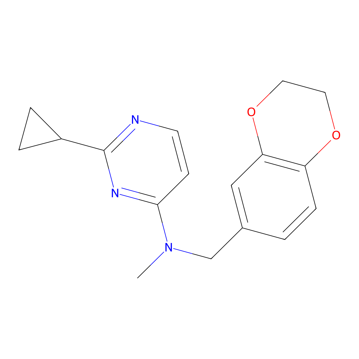 2-cyclopropyl-N-[(2,3-dihydro-1,4-benzodioxin-6-yl)methyl]-N-methylpyrimidin-4-amine molecular structure, CAS 2742012-02-6