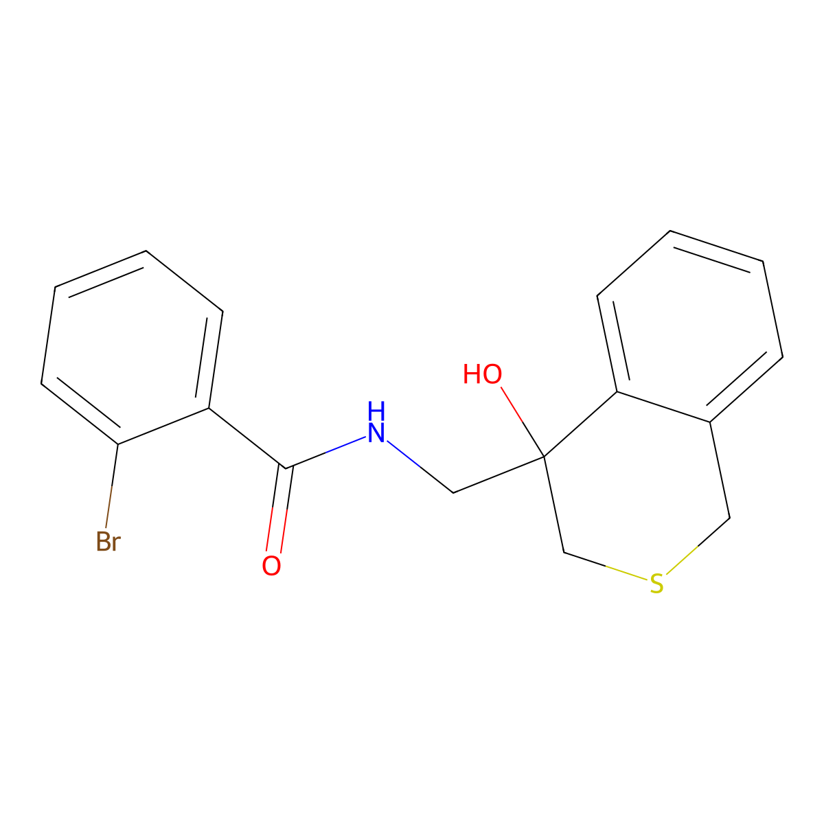 2-bromo-N-[(4-hydroxy-3,4-dihydro-1H-2-benzothiopyran-4-yl)methyl]benzamide molecular structure, CAS 2742012-04-8