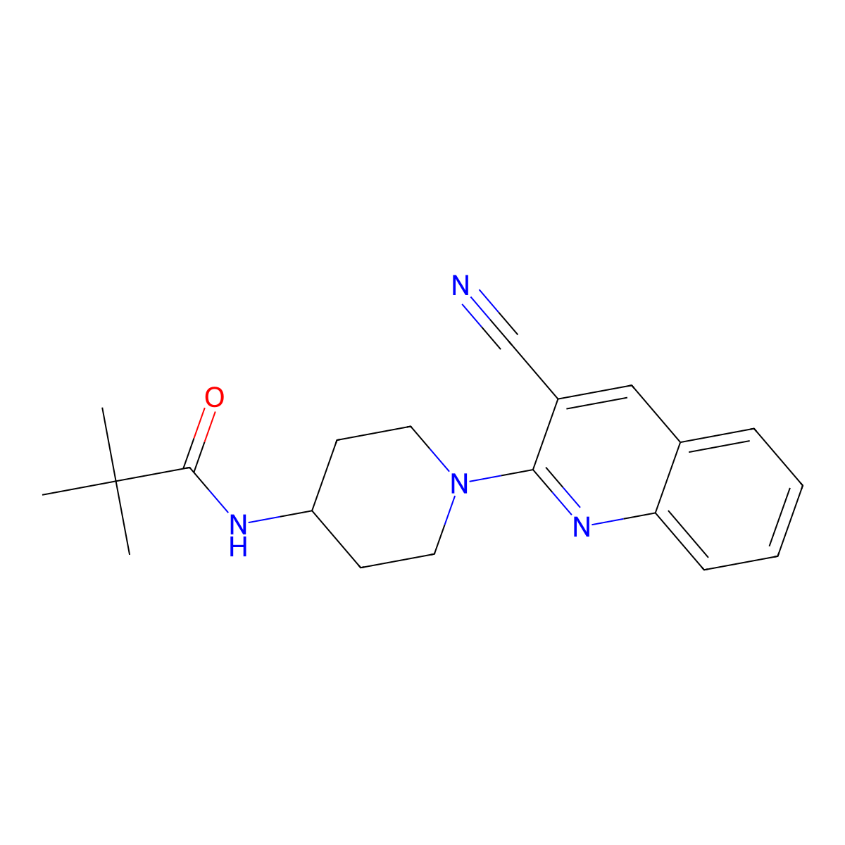 N-[1-(3-cyanoquinolin-2-yl)piperidin-4-yl]-2,2-dimethylpropanamide molecular structure, CAS 2742012-05-9
