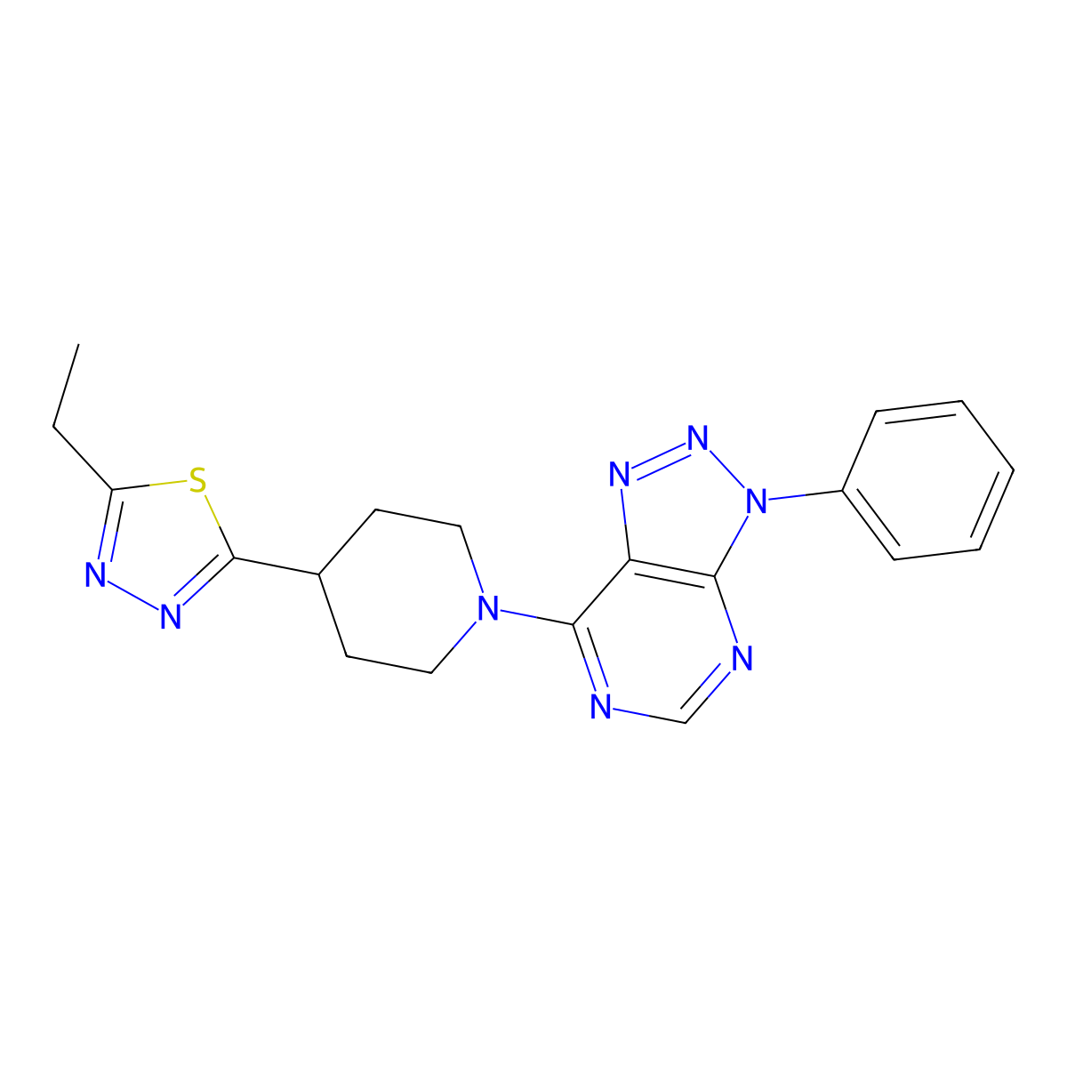 4-(5-ethyl-1,3,4-thiadiazol-2-yl)-1-{3-phenyl-3H-[1,2,3]triazolo[4,5-d]pyrimidin-7-yl}piperidine molecular structure, CAS 2742012-06-0