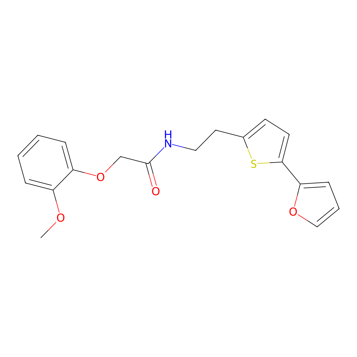 N-{2-[5-(furan-2-yl)thiophen-2-yl]ethyl}-2-(2-methoxyphenoxy)acetamide molecular structure, CAS 2742012-10-6