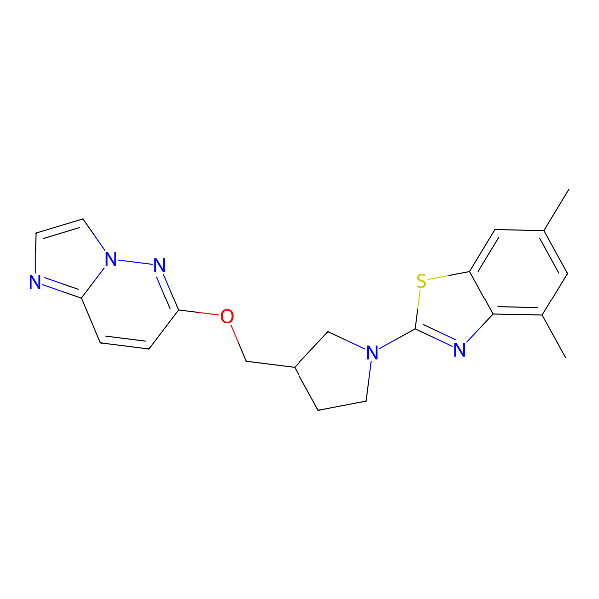 2-[3-({Imidazo[1,2-b]pyridazin-6-yloxy}methyl)pyrrolidin-1-yl]-4,6-dimethyl-1,3-benzothiazole molecular structure, CAS 2742012-11-7