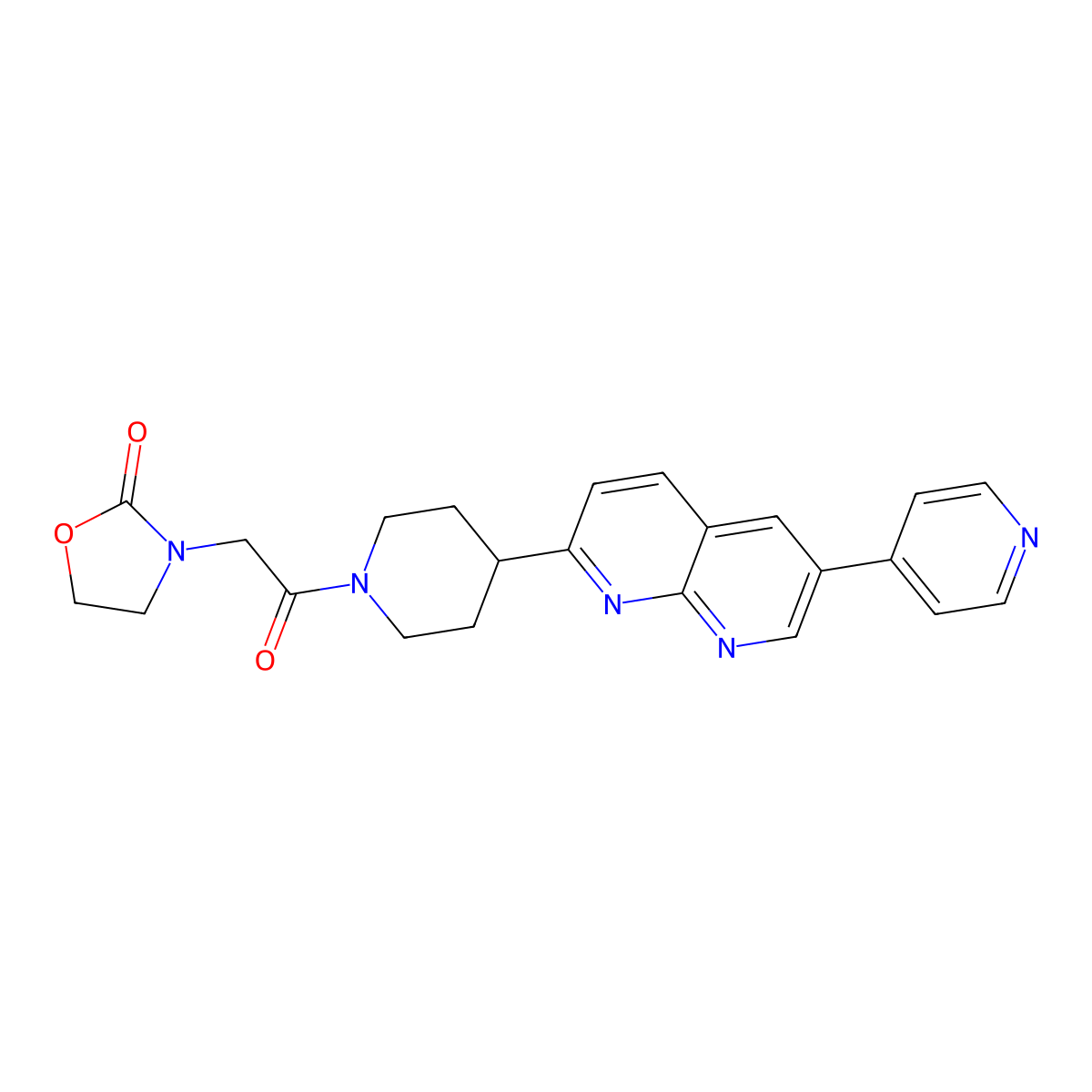 3-(2-Oxo-2-{4-[6-(pyridin-4-yl)-1,8-naphthyridin-2-yl]piperidin-1-yl}ethyl)-1,3-oxazolidin-2-one molecular structure, CAS 2742012-15-1