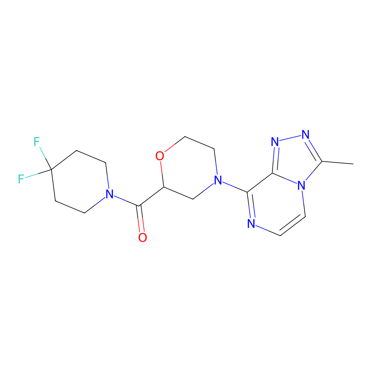 2-(4,4-Difluoropiperidine-1-carbonyl)-4-{3-methyl-[1,2,4]triazolo[4,3-a]pyrazin-8-yl}morpholine molecular structure, CAS 2742012-16-2