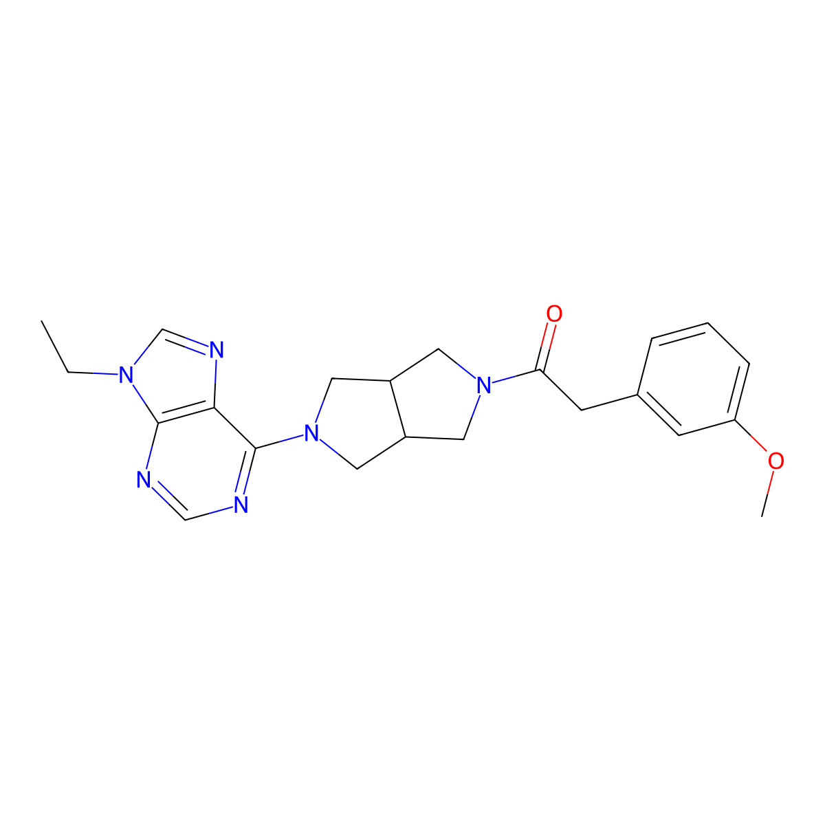 1-[5-(9-ethyl-9H-purin-6-yl)-octahydropyrrolo[3,4-c]pyrrol-2-yl]-2-(3-methoxyphenyl)ethan-1-one molecular structure, CAS 2742012-17-3