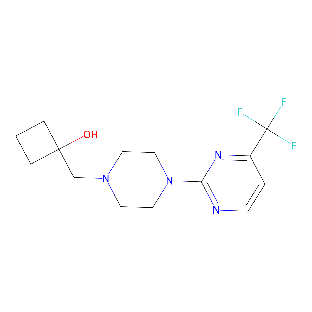 1-({4-[4-(Trifluoromethyl)pyrimidin-2-yl]piperazin-1-yl}methyl)cyclobutan-1-ol molecular structure, CAS 2742012-18-4