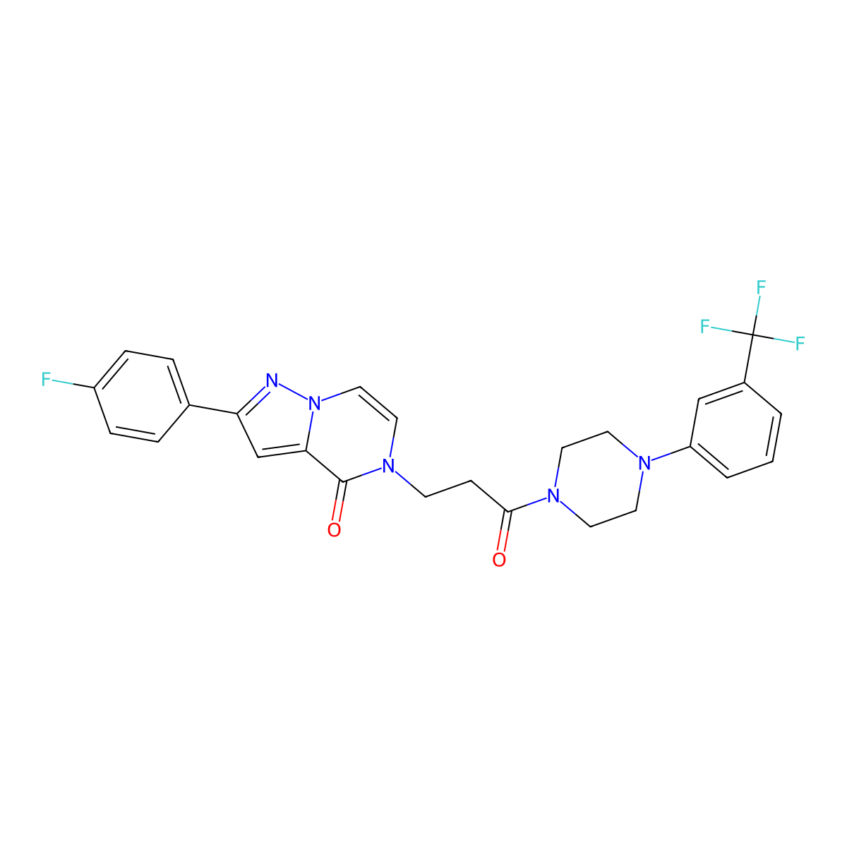 2-(4-fluorophenyl)-5-(3-oxo-3-{4-[3-(trifluoromethyl)phenyl]piperazin-1-yl}propyl)-4H,5H-pyrazolo[1,5-a]pyrazin-4-one molecular structure, CAS 2742012-19-5