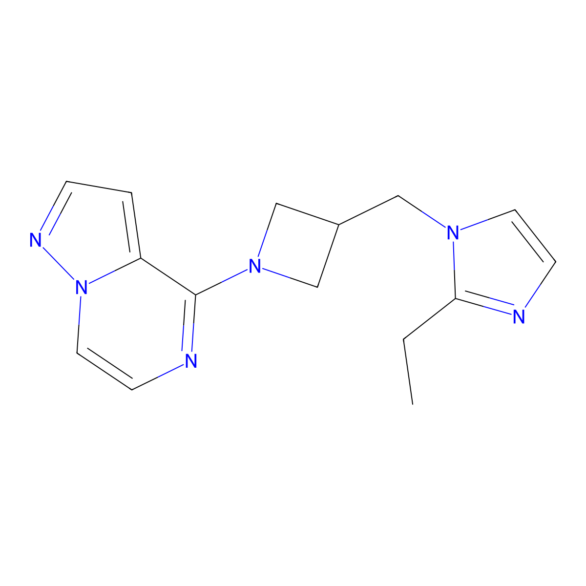 2-ethyl-1-[(1-{pyrazolo[1,5-a]pyrazin-4-yl}azetidin-3-yl)methyl]-1H-imidazole molecular structure, CAS 2742012-22-0