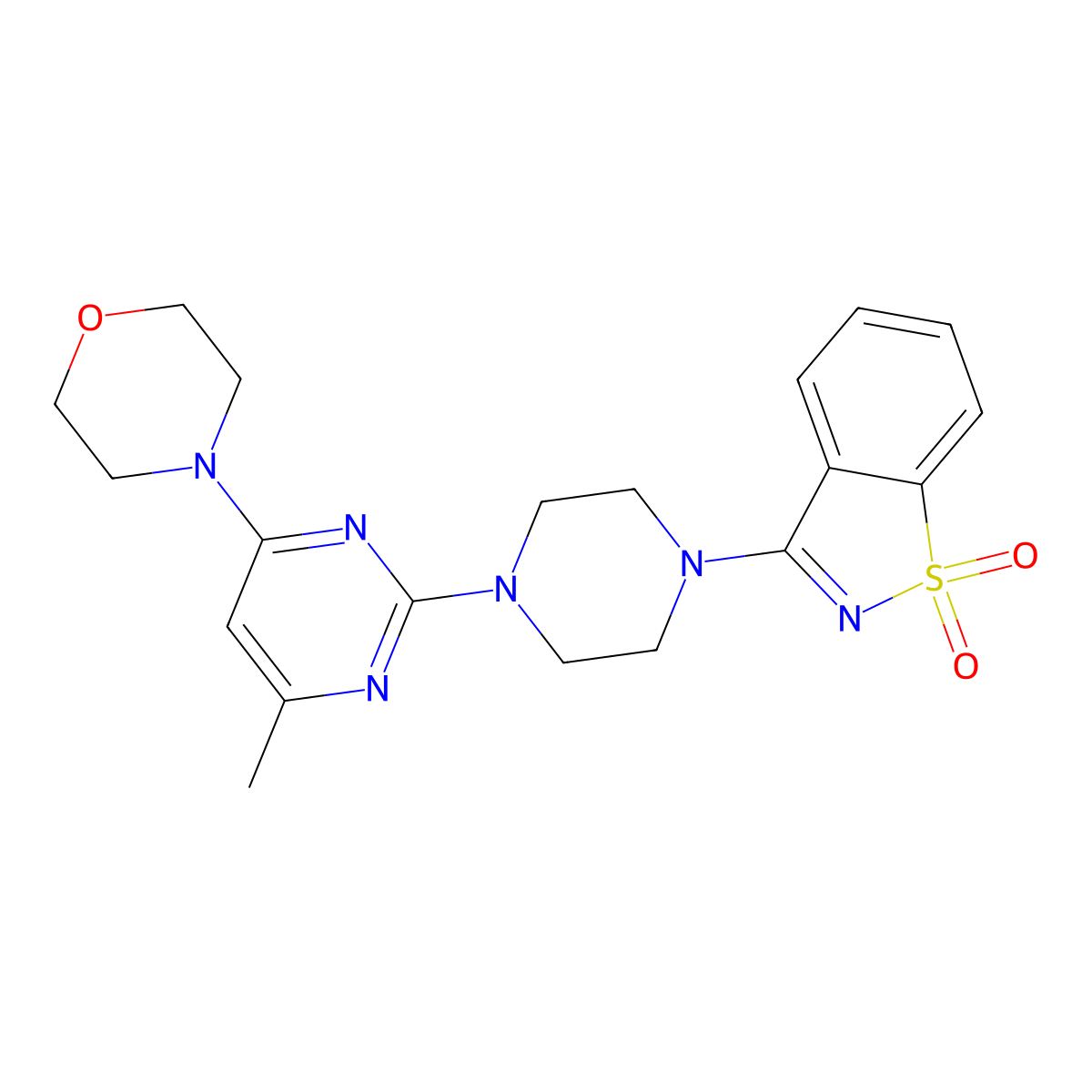 3-{4-[4-Methyl-6-(morpholin-4-yl)pyrimidin-2-yl]piperazin-1-yl}-1lambda6,2-benzothiazole-1,1-dione molecular structure, CAS 2742012-26-4