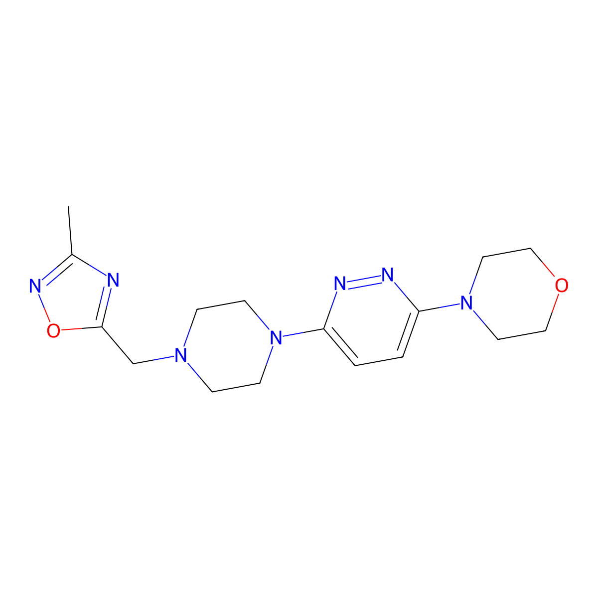 4-(6-{4-[(3-Methyl-1,2,4-oxadiazol-5-yl)methyl]piperazin-1-yl}pyridazin-3-yl)morpholine molecular structure, CAS 2742012-28-6