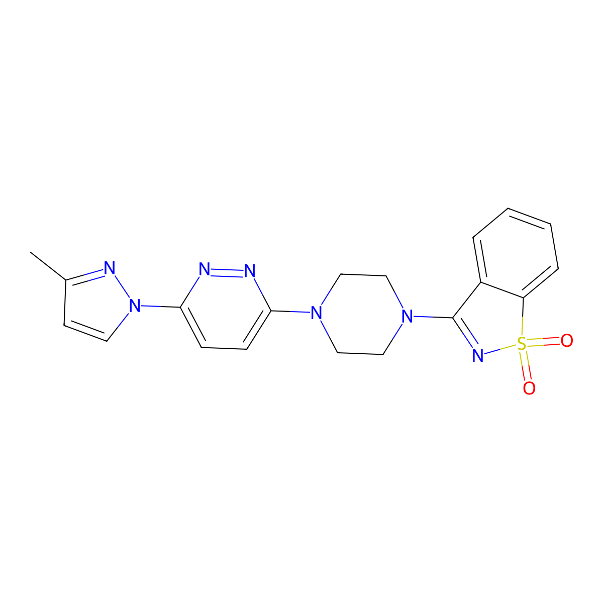 3-{4-[6-(3-methyl-1H-pyrazol-1-yl)pyridazin-3-yl]piperazin-1-yl}-1lambda6,2-benzothiazole-1,1-dione molecular structure, CAS 2742012-33-3