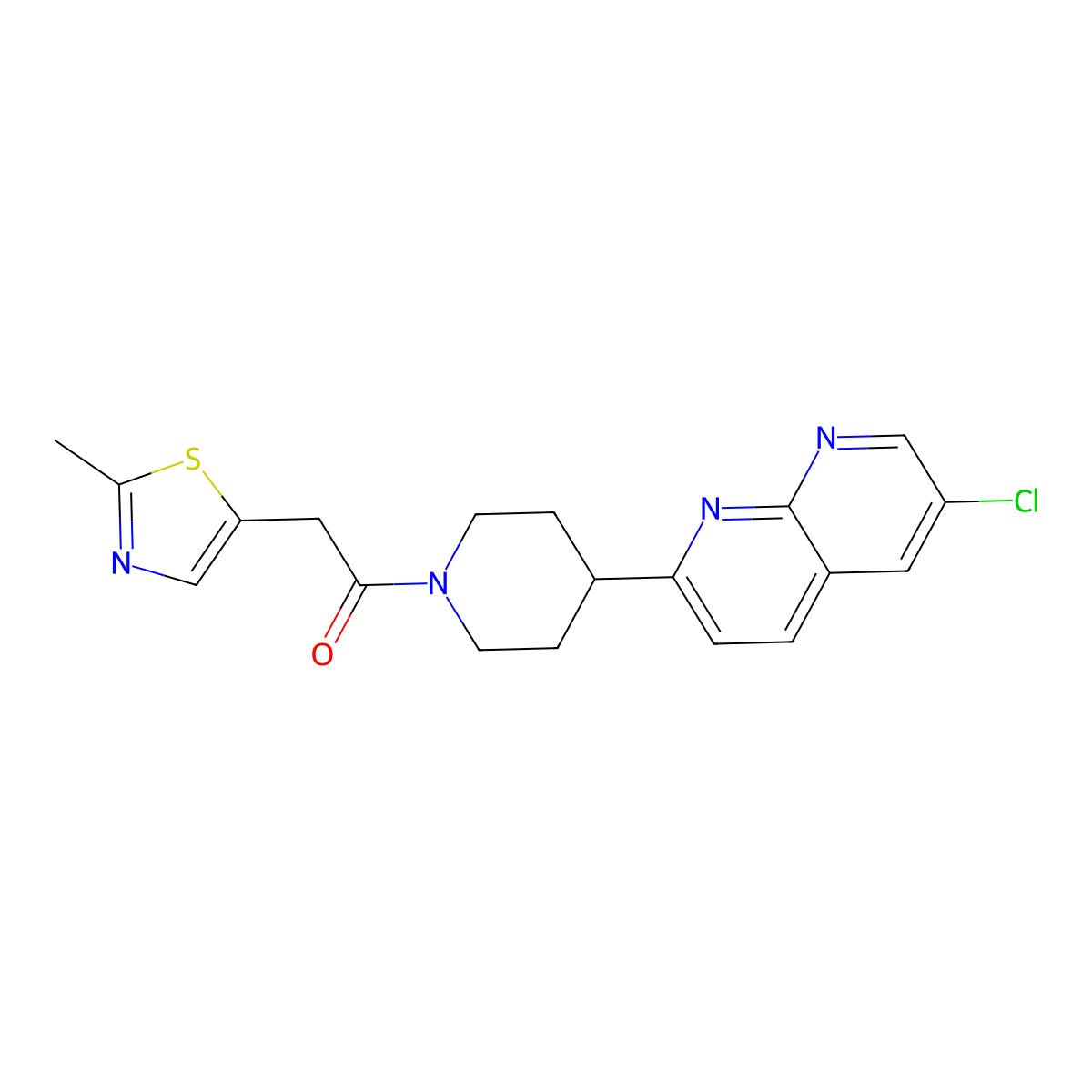 1-[4-(6-Chloro-1,8-naphthyridin-2-yl)piperidin-1-yl]-2-(2-methyl-1,3-thiazol-5-yl)ethan-1-one molecular structure, CAS 2742012-45-7
