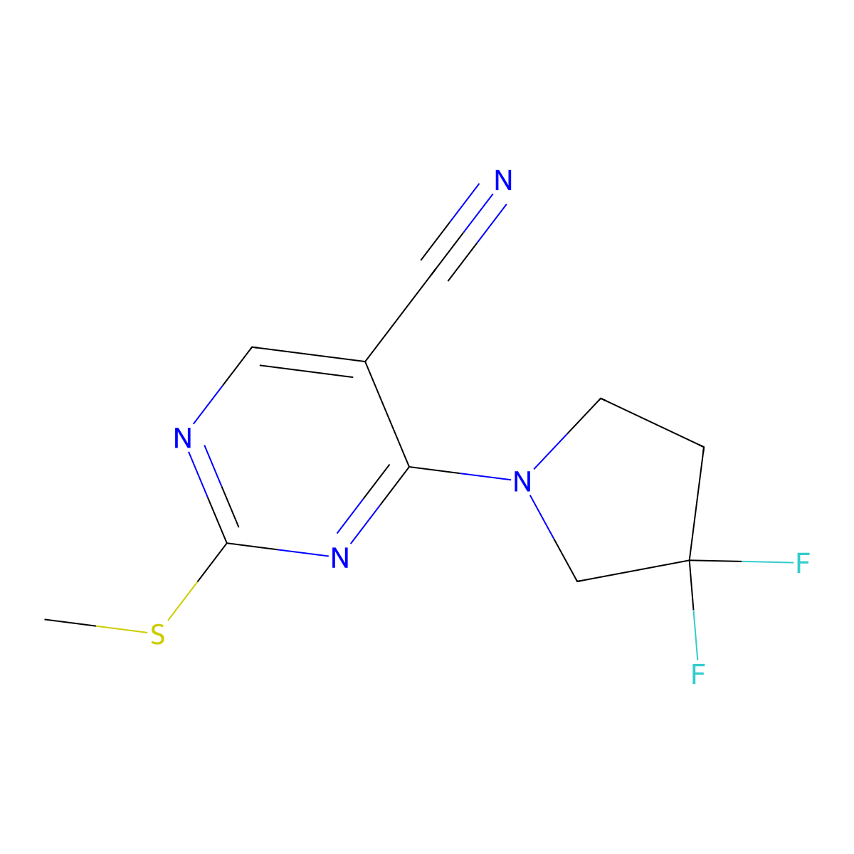 4-(3,3-Difluoropyrrolidin-1-yl)-2-(methylsulfanyl)pyrimidine-5-carbonitrile molecular structure, CAS 2742012-52-6