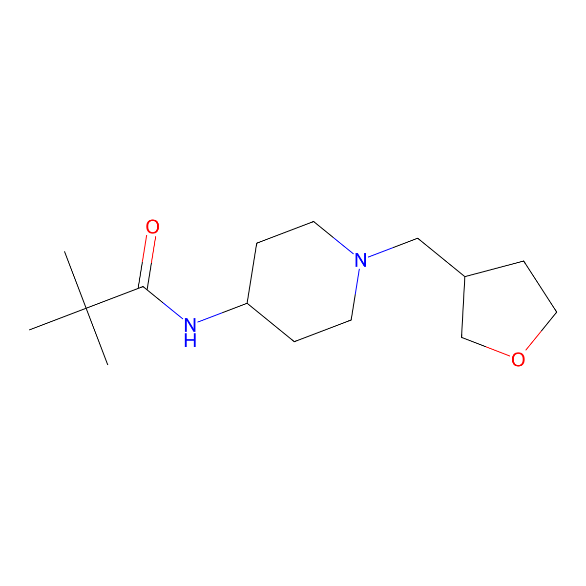 2,2-dimethyl-N-{1-[(oxolan-3-yl)methyl]piperidin-4-yl}propanamide molecular structure, CAS 2742012-53-7