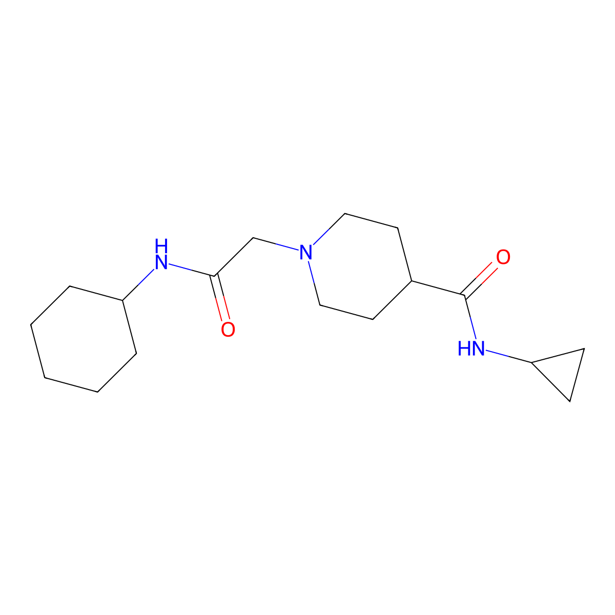 1-[(cyclohexylcarbamoyl)methyl]-N-cyclopropylpiperidine-4-carboxamide molecular structure, CAS 2742012-54-8