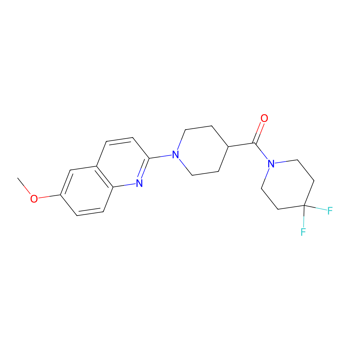 2-[4-(4,4-Difluoropiperidine-1-carbonyl)piperidin-1-yl]-6-methoxyquinoline molecular structure, CAS 2742012-56-0
