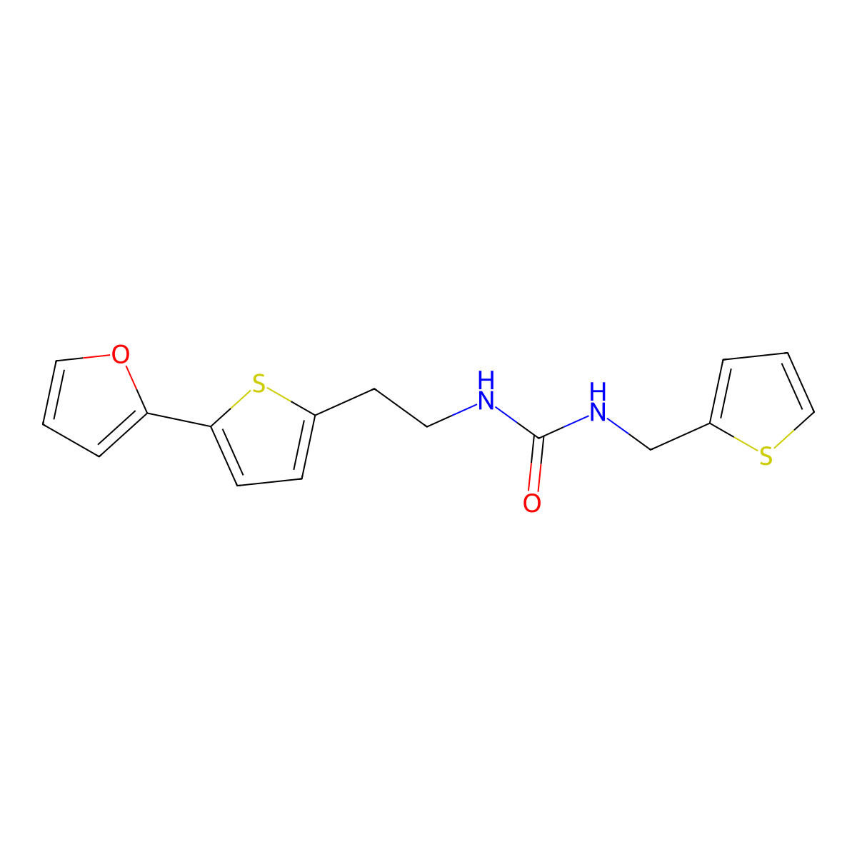 3-{2-[5-(Furan-2-yl)thiophen-2-yl]ethyl}-1-[(thiophen-2-yl)methyl]urea molecular structure, CAS 2742012-61-7