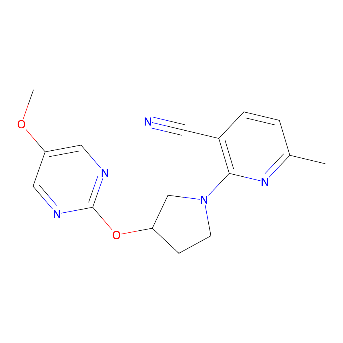 2-{3-[(5-Methoxypyrimidin-2-yl)oxy]pyrrolidin-1-yl}-6-methylpyridine-3-carbonitrile molecular structure, CAS 2742012-62-8
