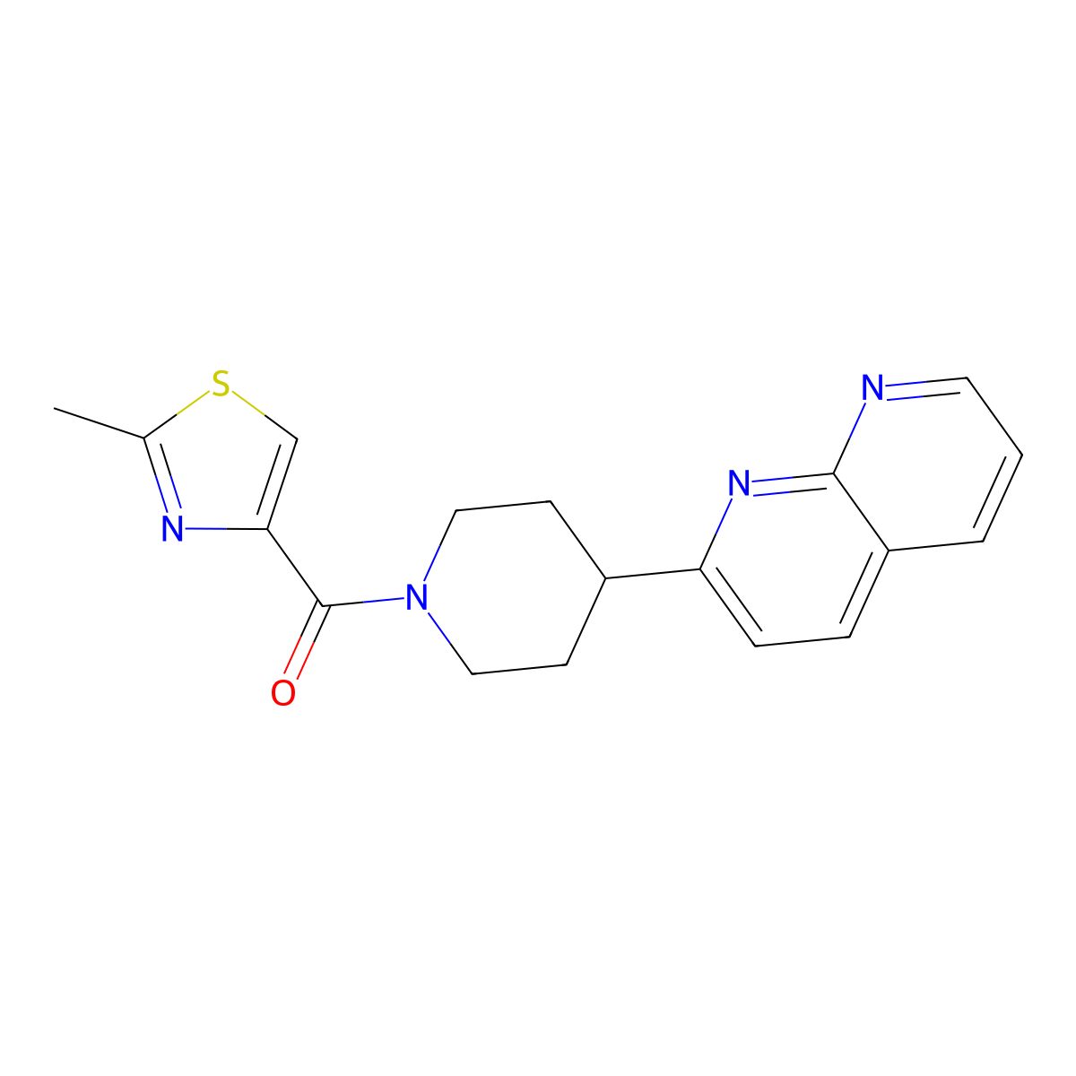 2-[1-(2-Methyl-1,3-thiazole-4-carbonyl)piperidin-4-yl]-1,8-naphthyridine molecular structure, CAS 2742012-63-9