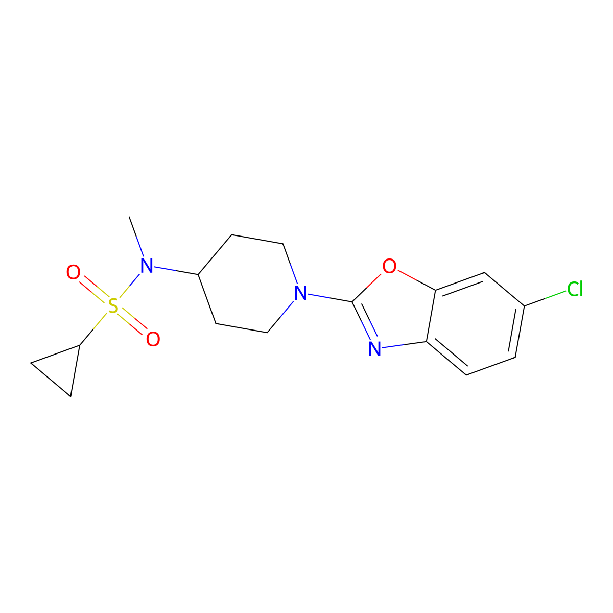 N-[1-(6-chloro-1,3-benzoxazol-2-yl)piperidin-4-yl]-N-methylcyclopropanesulfonamide molecular structure, CAS 2742012-65-1