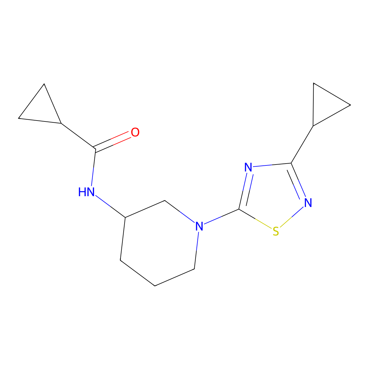 N-[1-(3-cyclopropyl-1,2,4-thiadiazol-5-yl)piperidin-3-yl]cyclopropanecarboxamide molecular structure, CAS 2742012-69-5