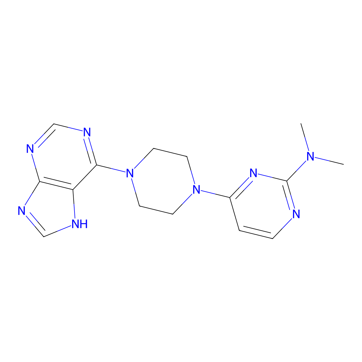 N,N-dimethyl-4-[4-(9H-purin-6-yl)piperazin-1-yl]pyrimidin-2-amine molecular structure, CAS 2742012-75-3