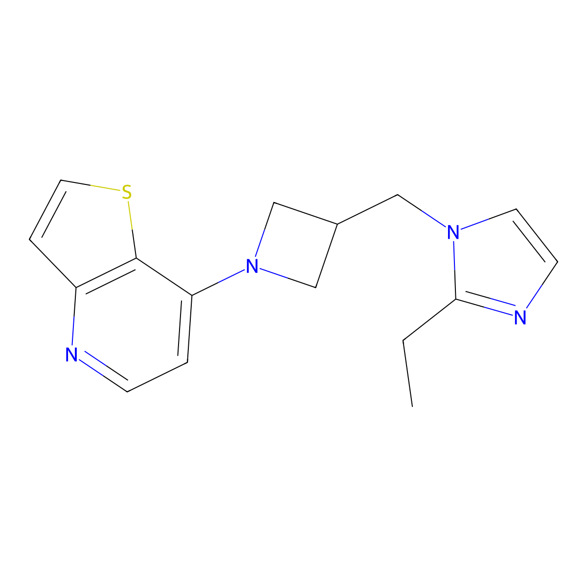 2-ethyl-1-[(1-{thieno[3,2-b]pyridin-7-yl}azetidin-3-yl)methyl]-1H-imidazole molecular structure, CAS 2742012-78-6