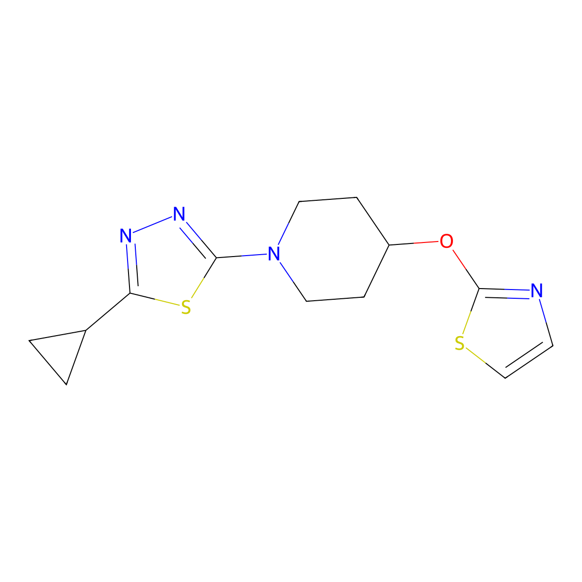 1-(5-Cyclopropyl-1,3,4-thiadiazol-2-yl)-4-(1,3-thiazol-2-yloxy)piperidine molecular structure, CAS 2742012-81-1