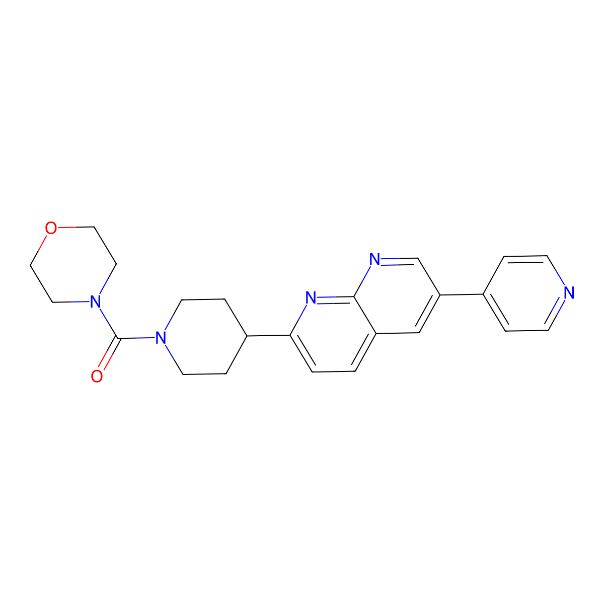 2-[1-(Morpholine-4-carbonyl)piperidin-4-yl]-6-(pyridin-4-yl)-1,8-naphthyridine molecular structure, CAS 2742012-83-3