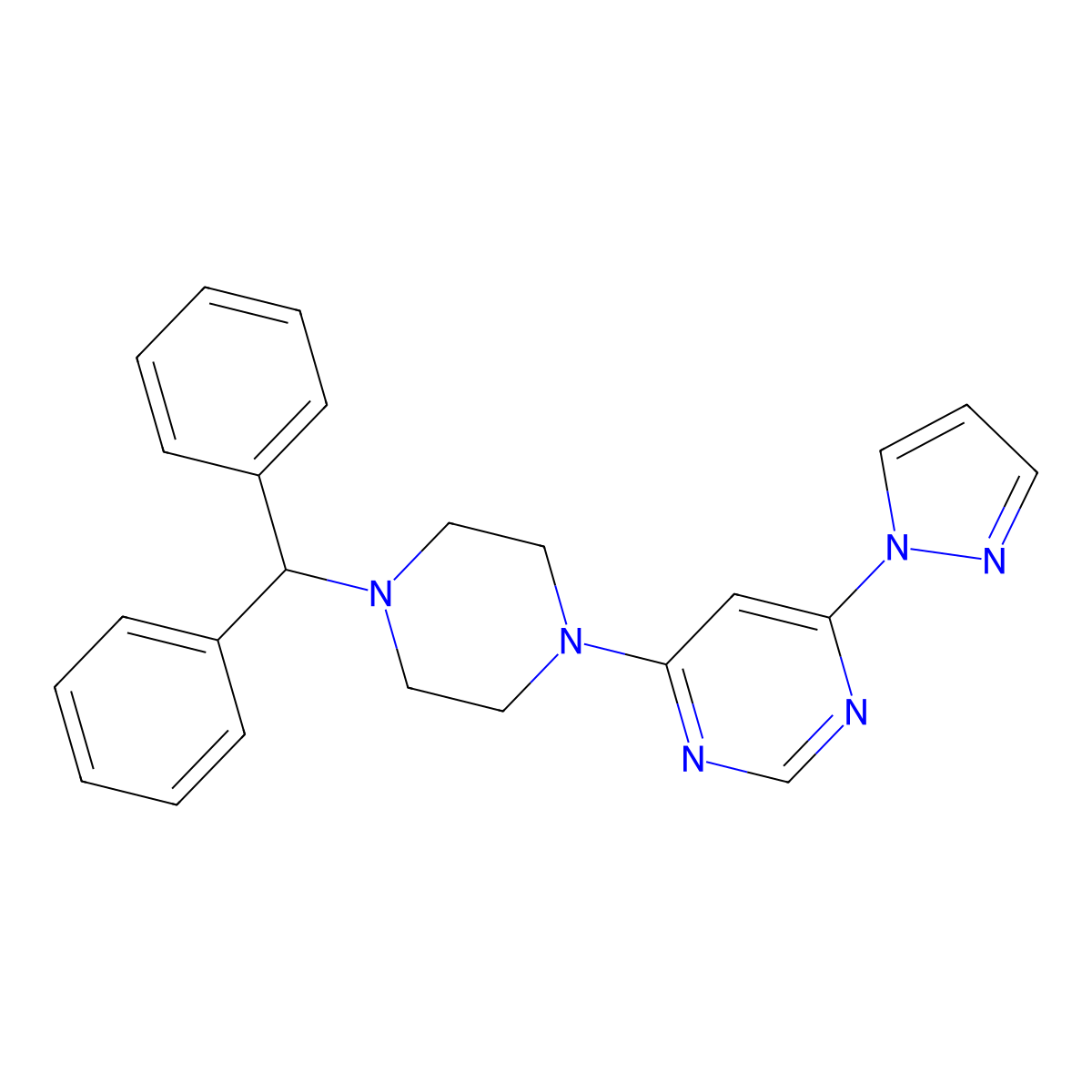 4-[4-(diphenylmethyl)piperazin-1-yl]-6-(1H-pyrazol-1-yl)pyrimidine molecular structure, CAS 2742012-84-4