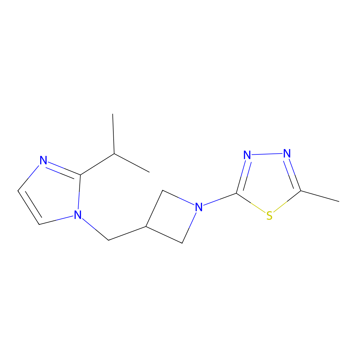 2-methyl-5-(3-{[2-(propan-2-yl)-1H-imidazol-1-yl]methyl}azetidin-1-yl)-1,3,4-thiadiazole molecular structure, CAS 2742012-90-2