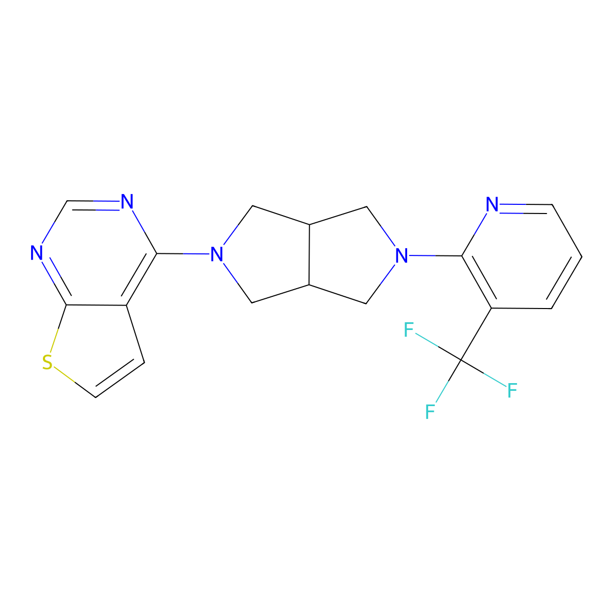 2-(5-{Thieno[2,3-d]pyrimidin-4-yl}-octahydropyrrolo[3,4-c]pyrrol-2-yl)-3-(trifluoromethyl)pyridine molecular structure, CAS 2742012-93-5